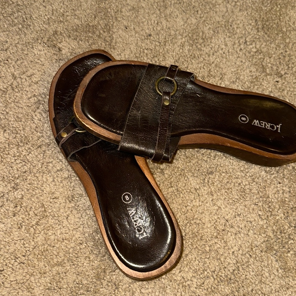 Jcrew leather saddle sandals with cute o ring belt wooden bottom 8
